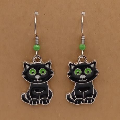 schwarze Katzen mit grünen Augen Ohrhänger Ohrringe Modeschmuck
