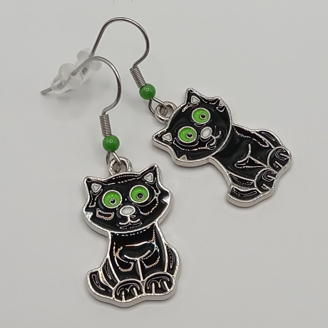 schwarze Katzen mit grünen Augen Ohrhänger Ohrringe Modeschmuck