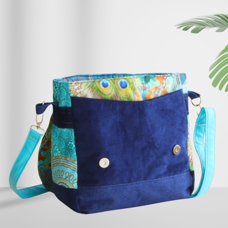 kleine  Umhängetasche Damen /blaue Handtasche /Cord Tasche/