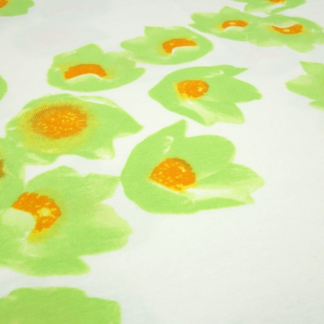 Stoff Viskose Jersey Blumen Blüten Design wollweiß grün orange