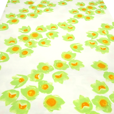 Stoff Viskose Jersey Blumen Blüten Design wollweiß grün orange