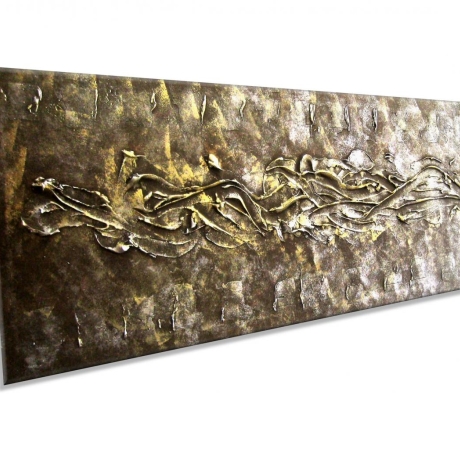 MK1 Art Bild Leinwand Abstrakt Kunst Malerei Acrylbild gold XXL