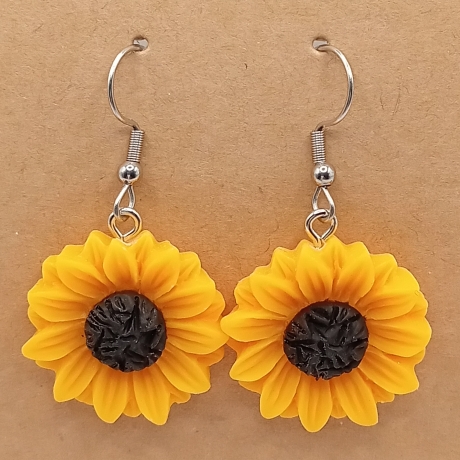 Sonnenblumen Edelstahl Ohrhänger Ohrringe 3D Modeschmuck Sommer