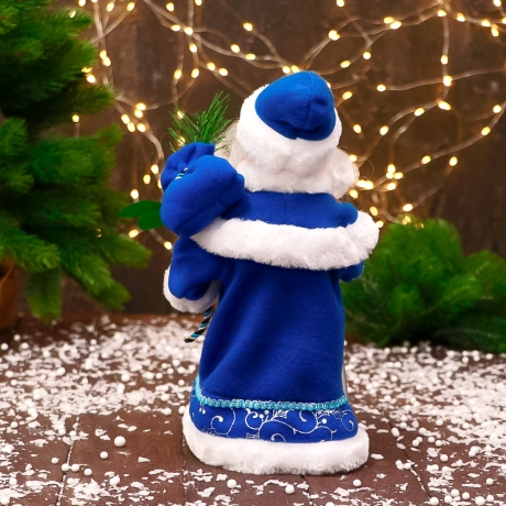 Weihnachtsmann m. Stab, blauer Mantel, 27 cm, neu, Handarbeit