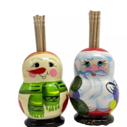 2 Matroschka-Zahnstocher, Holz, Handarbeit, 6,5 cm, neu