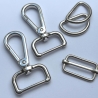 Taschenset 25 mm silber Karabinerhaken flach + D-Ringe + Schieber