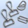 Taschenset 25 mm silber Karabinerhaken flach + D-Ringe + Schieber