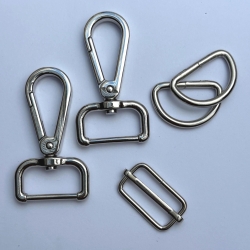 Taschenset 25 mm silber Karabinerhaken flach + D-Ringe + Schieber