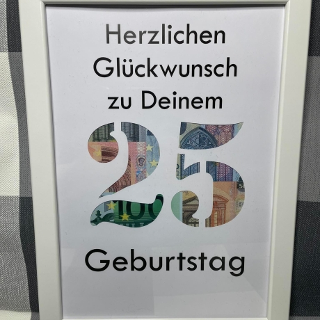 Geldgeschenk Bilderrahmen 25. Geburtstag personalisierbar DIN A4