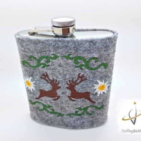 Flachmannhülle * Hirsche * Hülle Flachmann Filz Jäger