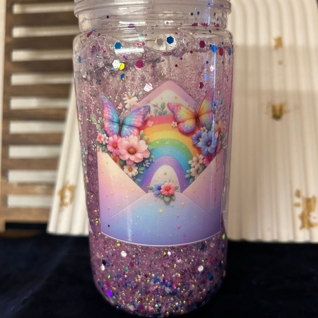 Schneekugel-Tumbler mit Glitzer, Beruhigungsglas, Glimmer
