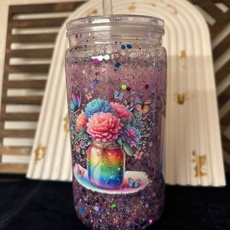 Schneekugel-Tumbler mit Glitzer, Beruhigungsglas, Glimmer