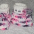 Babyschuhe gestrickt, weiß/lila/pink 9,5cm