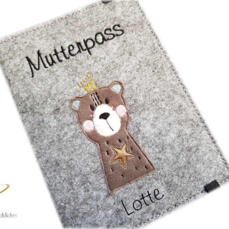 Mutterpasshülle *Crown Bär* Namensbestickung möglich