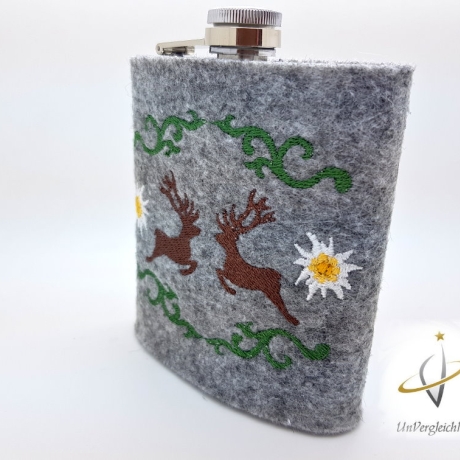 Flachmannhülle * Hirsche * Hülle Flachmann Filz Jäger