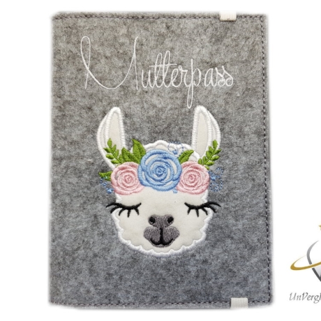 Mutterpasshülle *Lama Blumen* Namensbestickung möglich