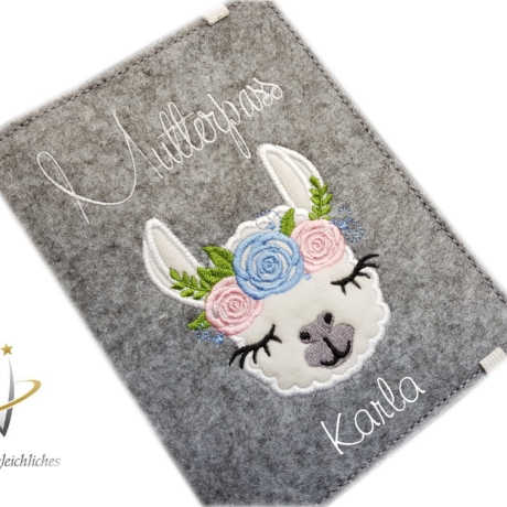 Mutterpasshülle *Lama Blumen* Namensbestickung möglich