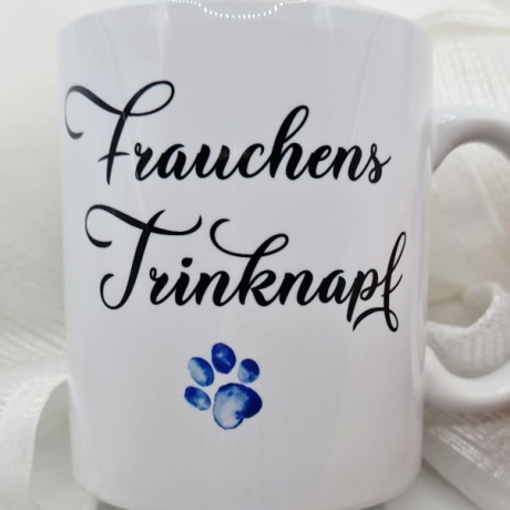 Frauchens Trinknapf, Tasse mit Bild, Fototasse, Pfötchen, Pfote