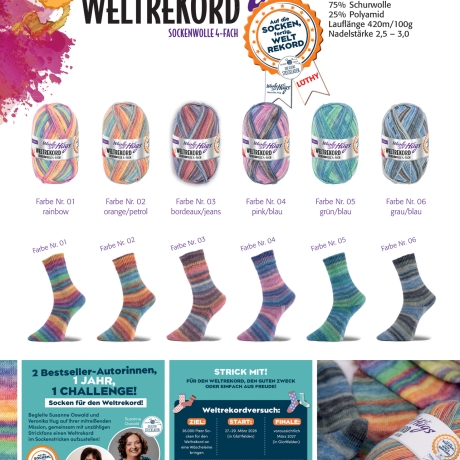 Woolly Hugs Weltrekord Sockenwolle, 4-fädig, 100g, Fb. 06