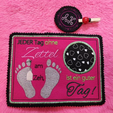 Ferberline Stickdatei MugRug Set Zettel am Zeh ab 10x10