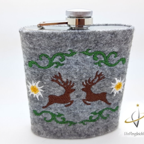 Flachmannhülle * Hirsche * Hülle Flachmann Filz Jäger