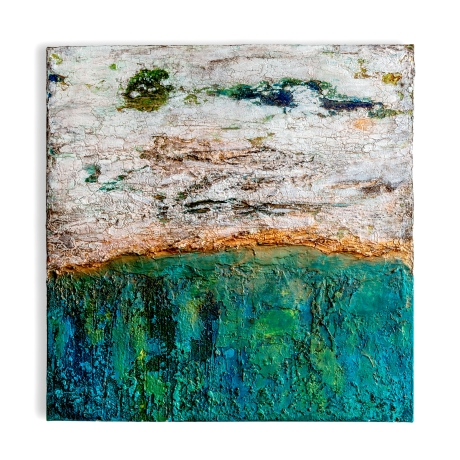 Mixed-Media abstrakt Acrylbild 3D-Effekt Metalicfarben grün blau