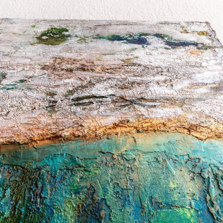 Mixed-Media abstrakt Acrylbild 3D-Effekt Metalicfarben grün blau