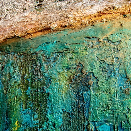 Mixed-Media abstrakt Acrylbild 3D-Effekt Metalicfarben grün blau