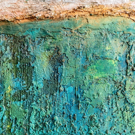 Mixed-Media abstrakt Acrylbild 3D-Effekt Metalicfarben grün blau