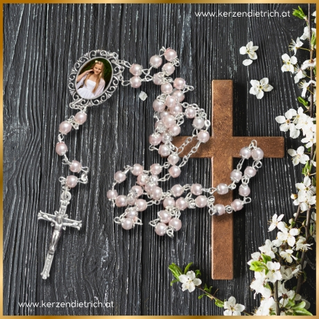 Rosenkranz rosa personalisiert mit Foto