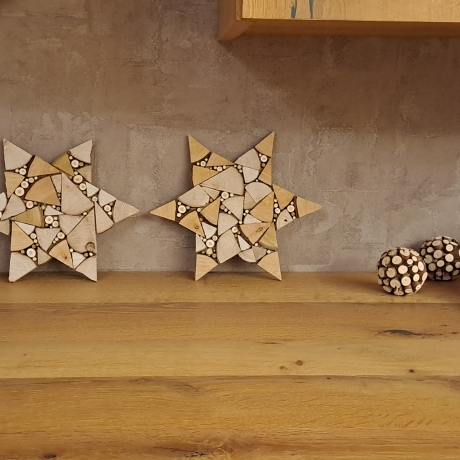 Holzscheiben Astscheiben Holzbild Bild Deko Stern Sterne 2er-Set