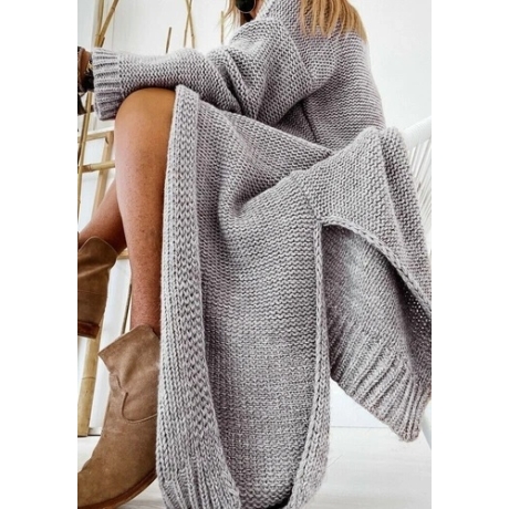 Oversize Strickmantel lang Strickjacke Cardigan in Hellgrau S M L