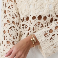 Boho Häkel Bluse Bohemian Cut out Tunika 100% Baumwolle Beige S-L