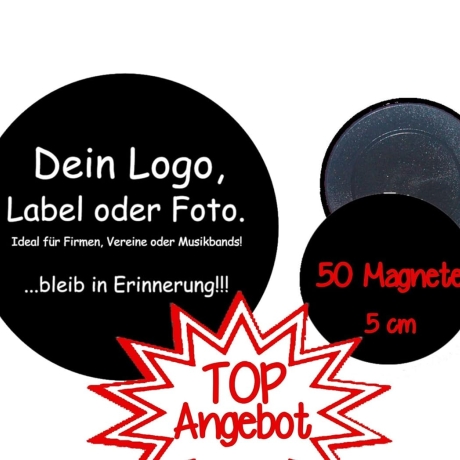 50 x Kühlschrankmagnet groß 50mm Logo Firma Verein Foto Band 