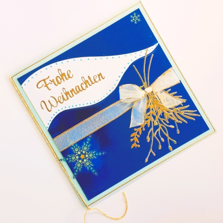 Weihnachtskarte frohe Weihnachten Blau-Metallic Gold Heilig Abend
