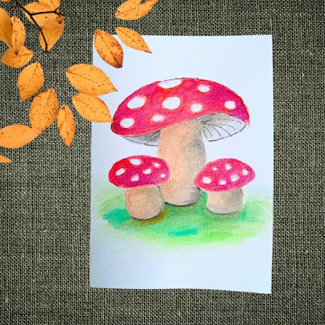 Karte zum Geburtstag/handgemalt Aquarell/Geburtstagskarten/Pilze