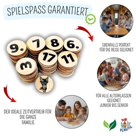 Eselspiel 2.0 Volle Zahlen 121 Teile Holz + Beutel Familienspiel 