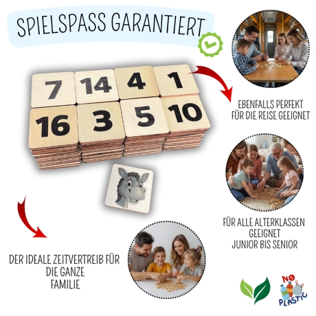 Eselspiel 2.0 Eckig + Volle Zahlen + 121 Teile Holz + Beutel - 