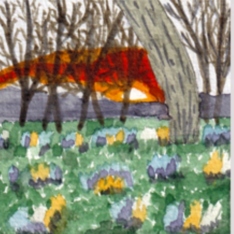 Aquarell Handgemalt Frühlingserwachen Unikat Rahmen 15 x 15