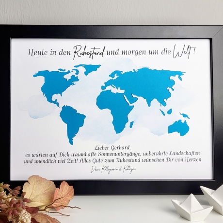 personalisiertes Geldgeschenk - Weltkarte - zum Ruhestand