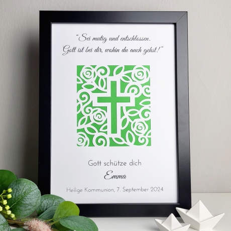 personalisiertes Geldgeschenk - Blumenkreuz - zur Kommunion