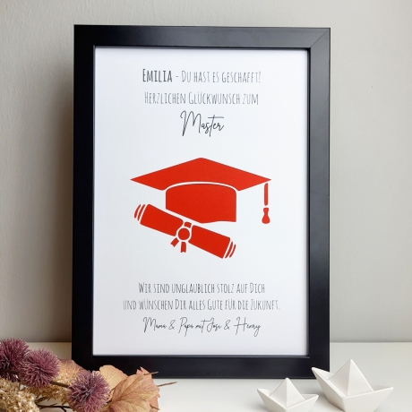 personalisiertes Geldgeschenk Studienabschluss - Hut & Diplom