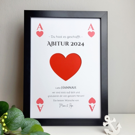 personalisiertes Geldgeschenk zum Abitur | ABI - Motiv Herz Ass