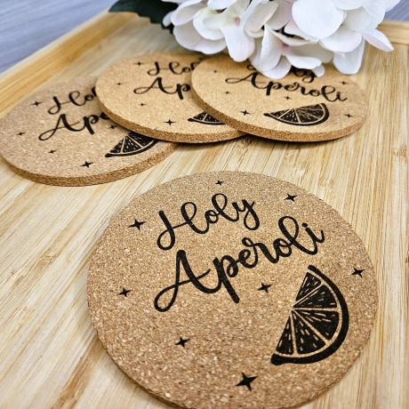 gravierter Korkuntersetzer Holy Aperoli