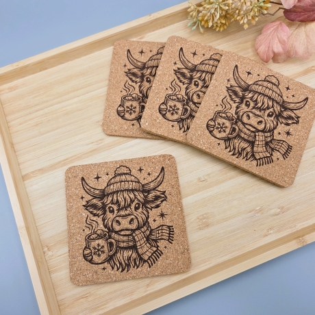 gravierter Korkuntersetzer Winterkuh