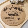 gravierter Topfuntersetzer Camping Wohnwagen aus Kork