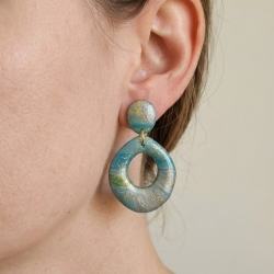 Statement Ohrringe „Faux Apatit“ in Teal/Gold - Edle Apatit-Optik