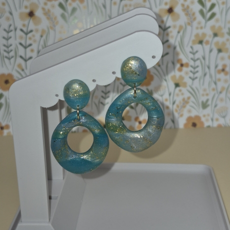 Statement Ohrringe „Faux Apatit“ in Teal/Gold - Edle Apatit-Optik
