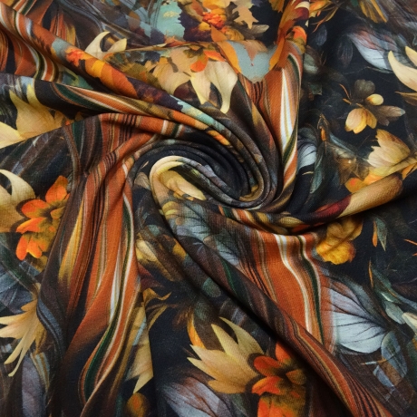 Stoff Baumwolle Jersey abstrakt Herbstlaub Blumen orange rost