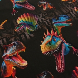 Stoff Baumwolle French Terry Dinos Dinosaurier T-Rex braun bunt